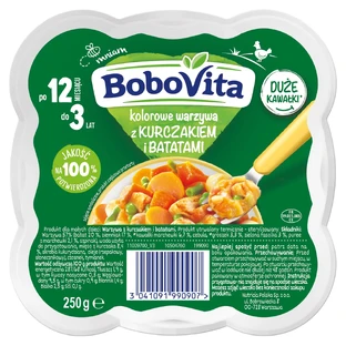 BoboVita Lunch, gekleurde groenten met kip en zoete aardappelen, 250 g