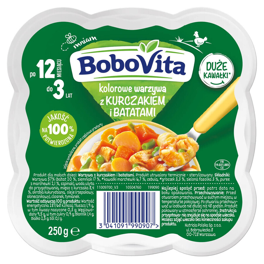 BoboVita Lunch, légumes colorés avec poulet et patates douces, 250 g