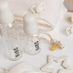 Lätzchen Babyflasche, Glasflasche mit langsam fließendem Gummisauger, elfenbeinfarben, ab Geburt, 110 ml Lätzchen Babyflasche, Glasflasche mit langsam fließendem Gummisauger, elfenbeinfarben, ab Geburt, 110 ml