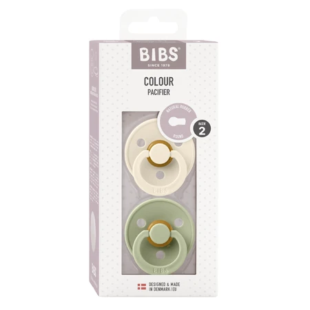 Bavoirs Colour, sucette, caoutchouc, rond, taille 2, Ivory & Sage, à partir de 6 mois, 2 pièces