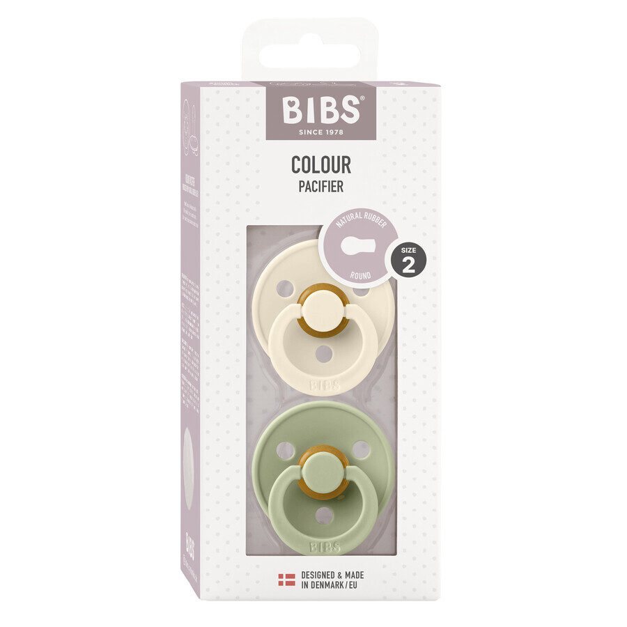 Bavoirs Colour, sucette, caoutchouc, rond, taille 2, Ivory & Sage, à partir de 6 mois, 2 pièces