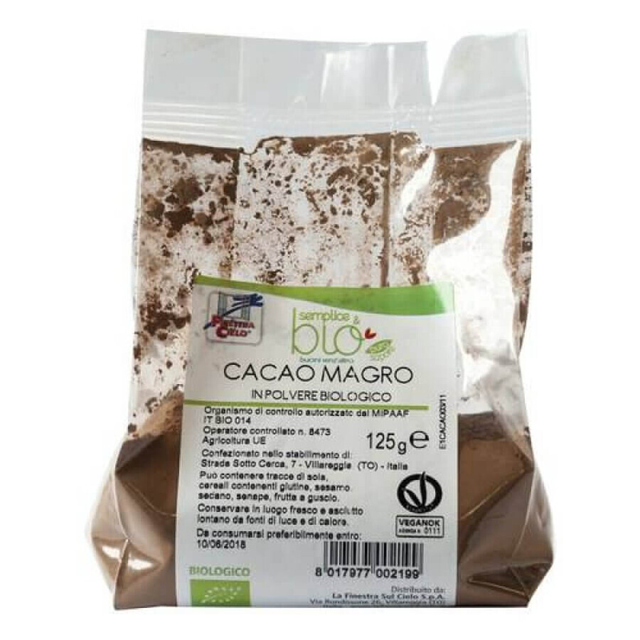 Biologisch mager cacaopoeder, 125 g, La Finestra Sul Cielo