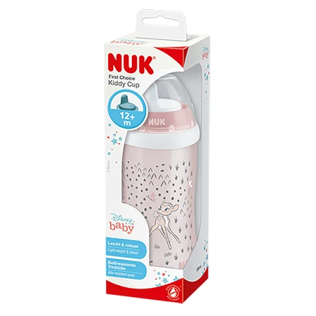 NUK Kiddy Cup, Trinklernbecher mit fester Tülle und Clip, Bambi, ab 12 Monaten, 300 ml