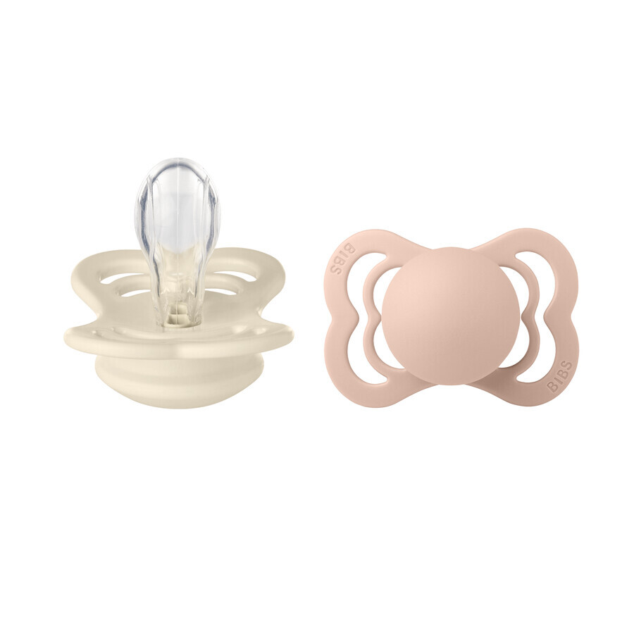Bavoirs Supreme, tétine, silicone, symétrique, taille 1, Ivory & Blush, dès la naissance, 2 pièces