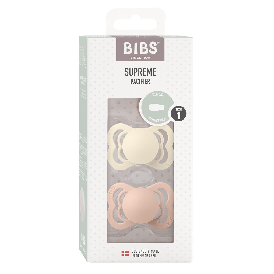 Bavoirs Supreme, tétine, silicone, symétrique, taille 1, Ivory & Blush, dès la naissance, 2 pièces
