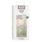 Bibs Supreme, pacifier, silicone, symmetrical, size 1, Ivory & Sage, from birth, 2 pieces