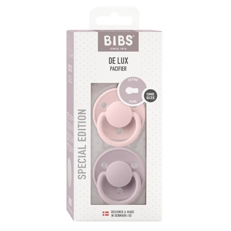 Slabbetjes De Lux, fopspeen, siliconen, rond, one size, Blossom & Dusky Lilac, 0-36 maanden, 2 stuks