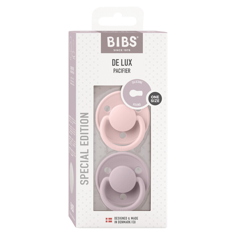 Bavaglini De Lux, ciuccio, in silicone, rotondo, taglia unica, Blossom & Dusky Lilac, 0-36 mesi, 2 pezzi