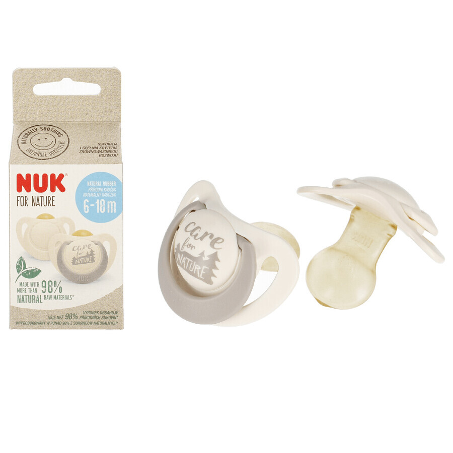 NUK For Nature, pacifier, latex, anatomical, ash gray, 18-36 months, 2 pieces