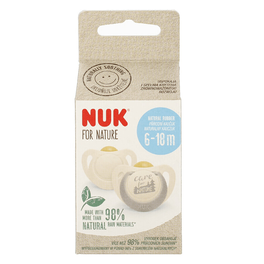 NUK For Nature, pacifier, latex, anatomical, ash gray, 18-36 months, 2 pieces