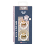 Slabbetjes Colour Night Glow, speen, rubber, rond, glow in the dark, maat 2, Blush & Vanilla, vanaf 6 maanden, 2 stuks