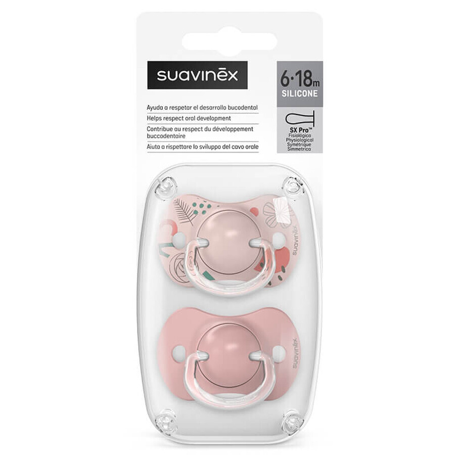 Suavinex A walk in park SX Pro, tétine physiologique, silicone, rose, 6-18 mois, 2 pièces
