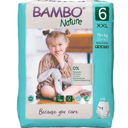 Bambo Nature, pañales, talla 6, 15+ kg, 18 piezas