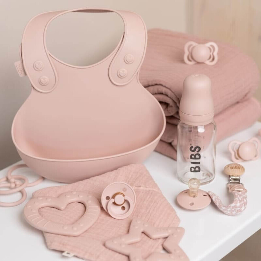 Biberon Bibs, biberon en verre avec tétine en caoutchouc à débit lent, Blush, dès la naissance, 110 ml