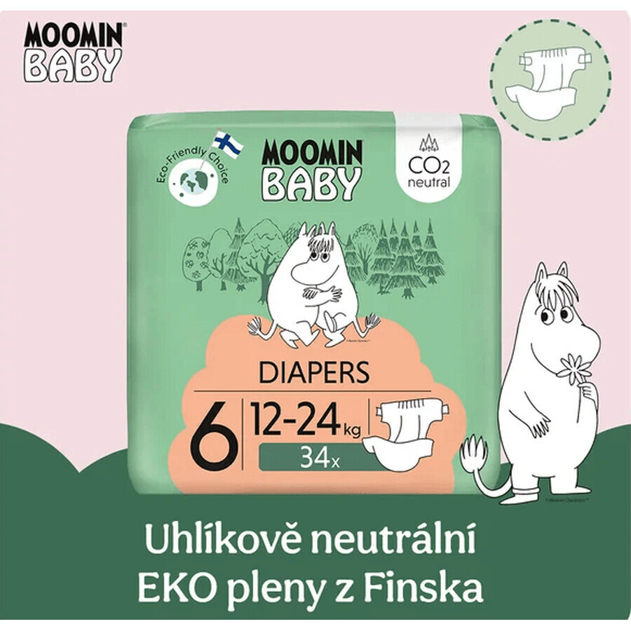 Moomin baby 6 Maxi 12-24 kg, paquet mensuel de couches bio 102 pcs