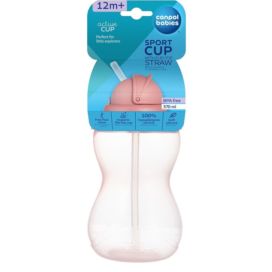 Canpol bebés Biberón deportivo con pajita, rosa 370 ml