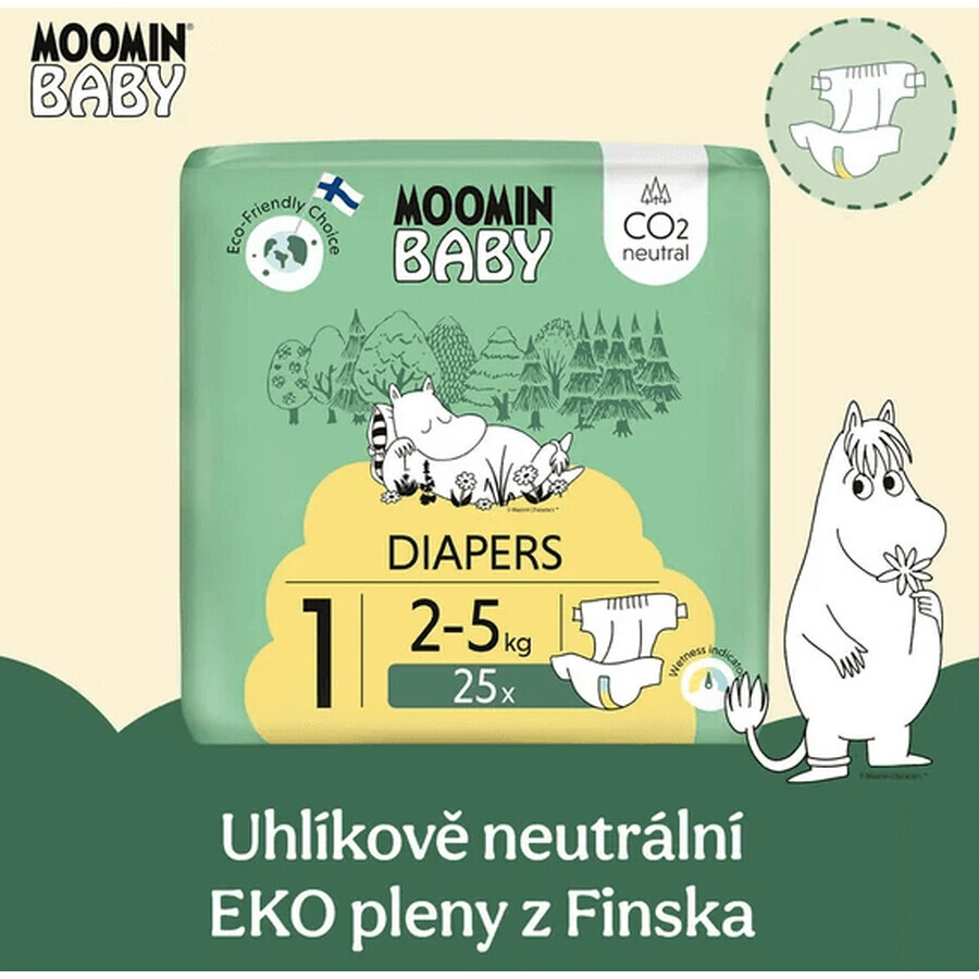 Moomin baby 1 Newborn 2-5 kg, maandelijks pak biologische luiers 75 stuks