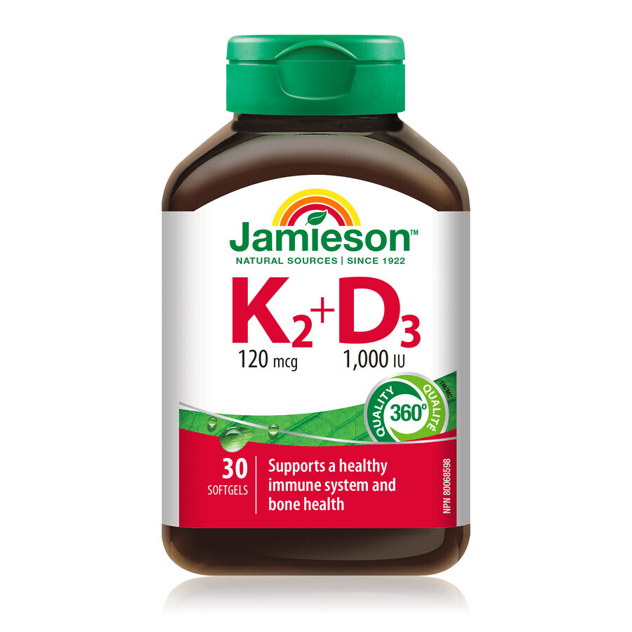 Vitamine K2 120 MCG + D3 1000 IU, 30 capsules, Jamieson