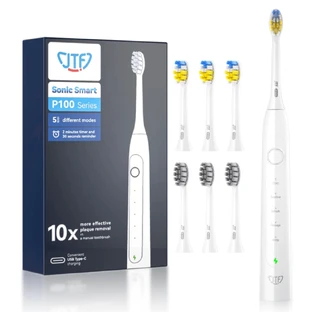 Elektrische tandenborstel + 6 reserve opzetborstels P100, Wit, JTF
