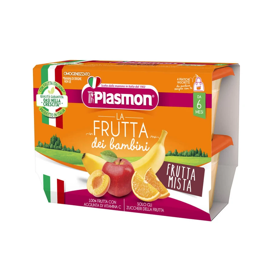 Vruchtenmix banaan, appel, abrikoos, sinaasappel, +6 maanden, 4 x 100g, Plasmon