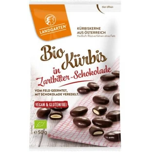 Semillas de calabaza recubiertas de chocolate negro ecológico, 50 g, Landgarten