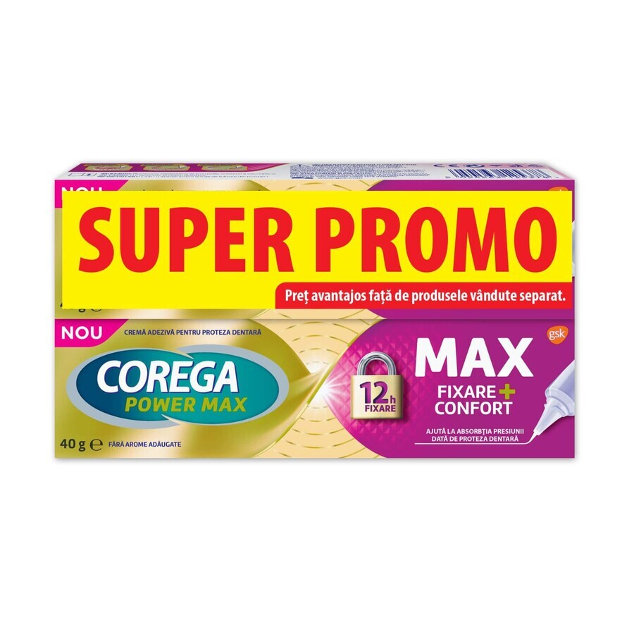 Max Fixare+Confort denture adhesive cream, 2 x 40 g, Corega