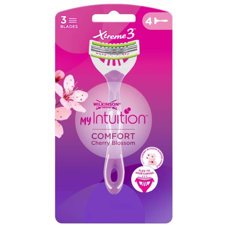 Flexibler Rasierer mit 3 Klingen und Griff mit Kirschblütenduft Xtreme 3 My Intuition Comfort, 4 Stück, Wilkinson