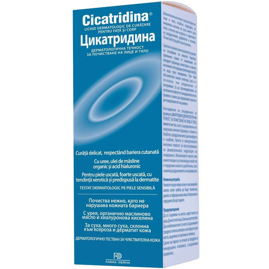 Cicatridina lichid dermatologic de curățare pentru față și corp, 250 ml, Farma-Derma