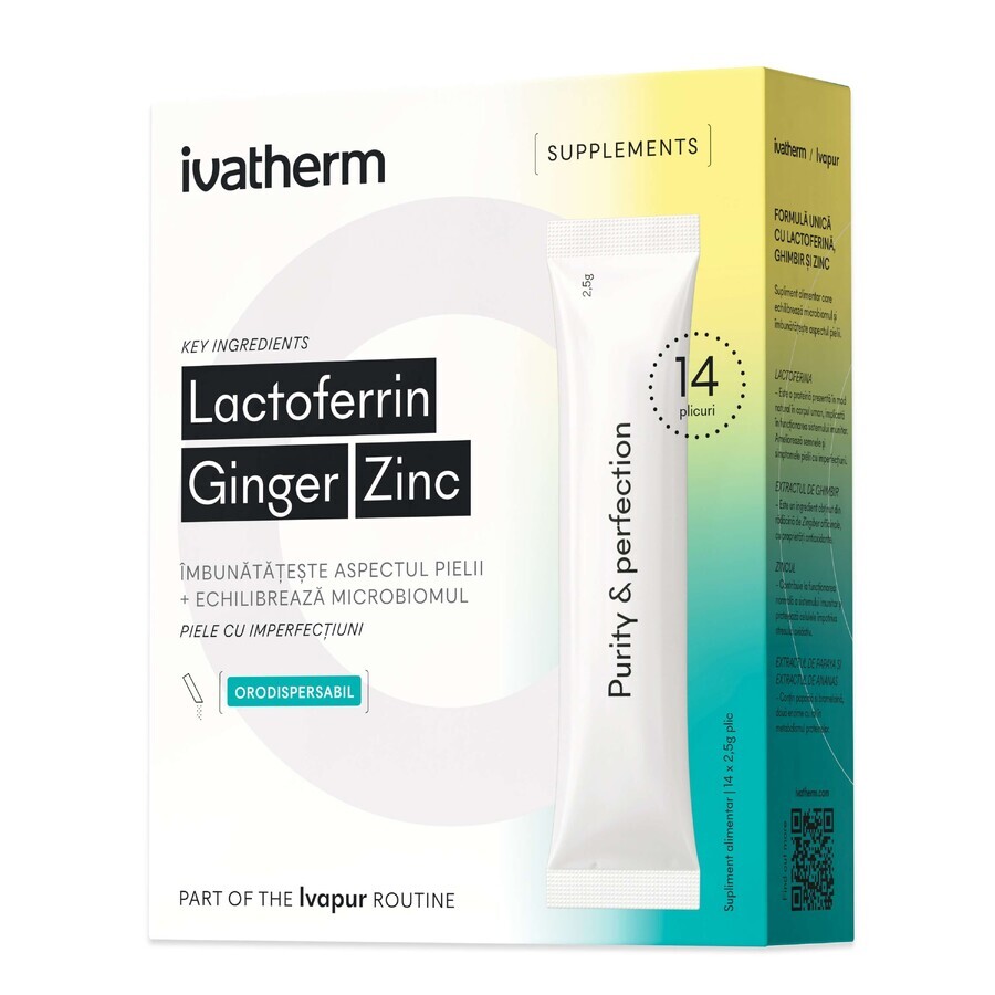 Zinc for acne-prone skin Lactoferrin Ginger, 14 sachets x 4g, Ivatherm