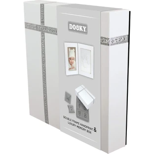 Boîte à souvenirs pour bébé avec kit d'empreintes digitales 2D Double cadre, blanc, Dooky