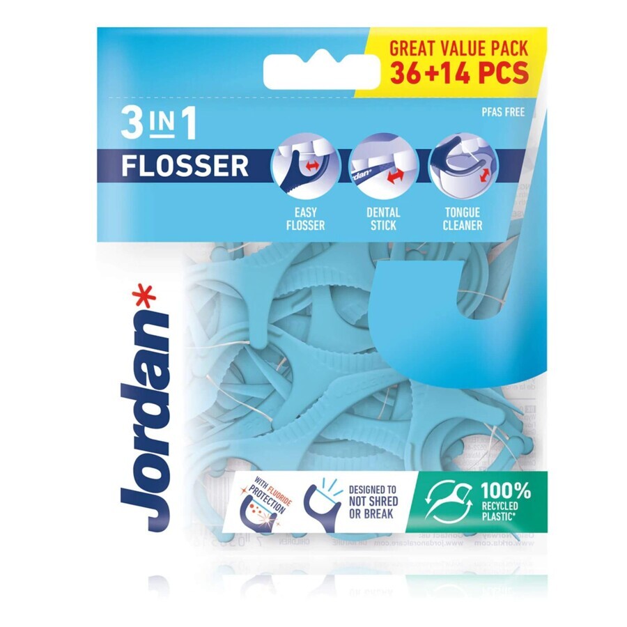 Dental floss for adults 3 in 1 Flossers+, 50 pcs, Jordan