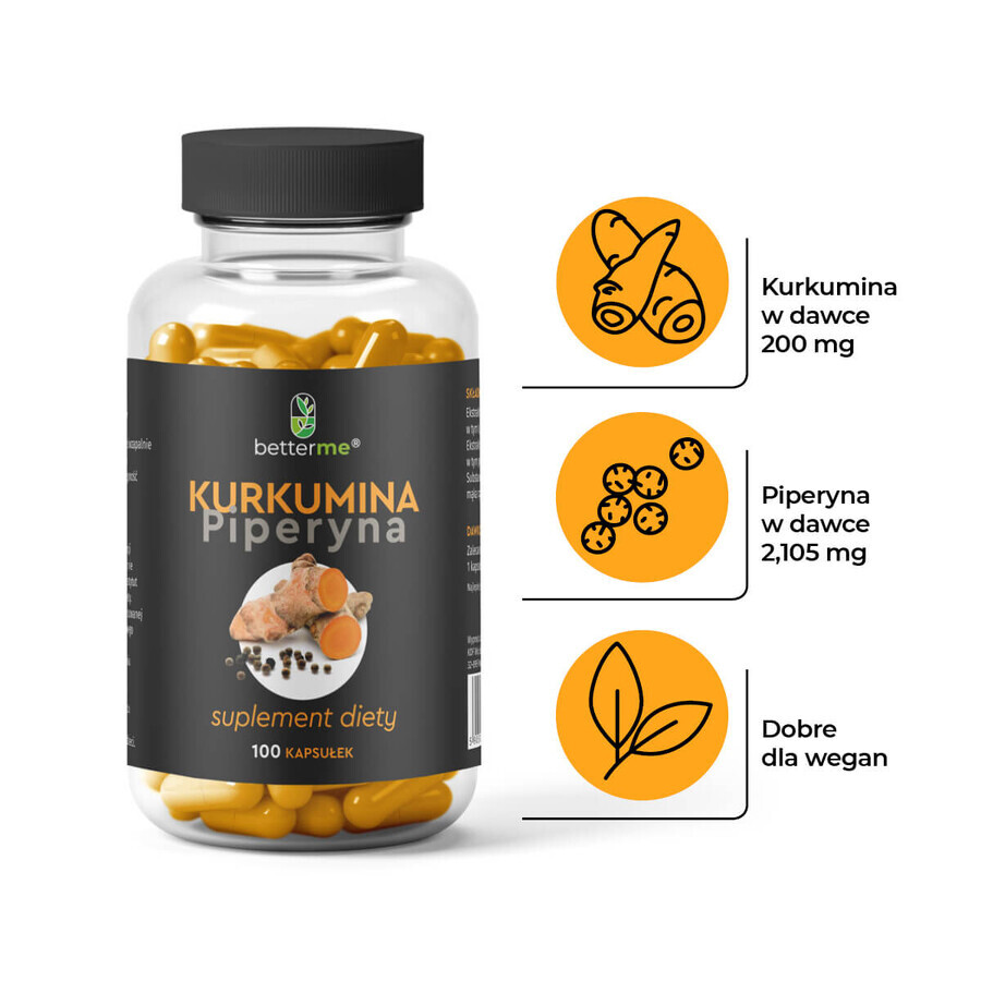 BetterMe Curcumina Piperina, 100 cápsulas