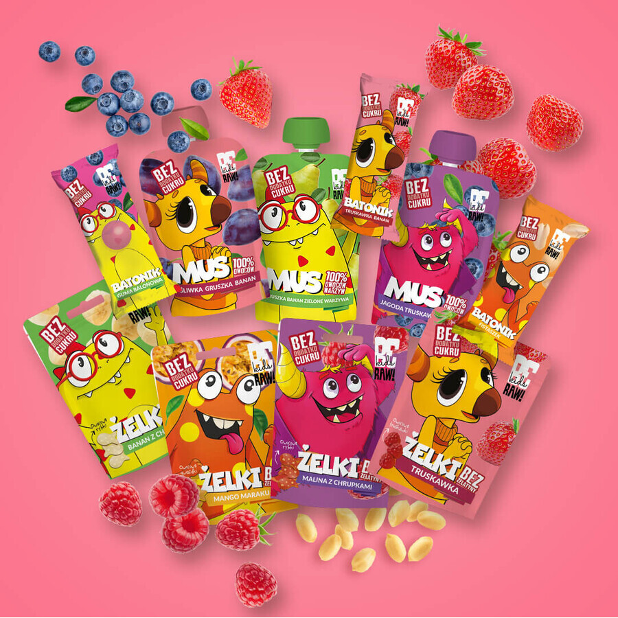 ¡Juego BeRAW! Kids, barrita, fresa, plátano, sin azúcares añadidos, 4 x 25 g