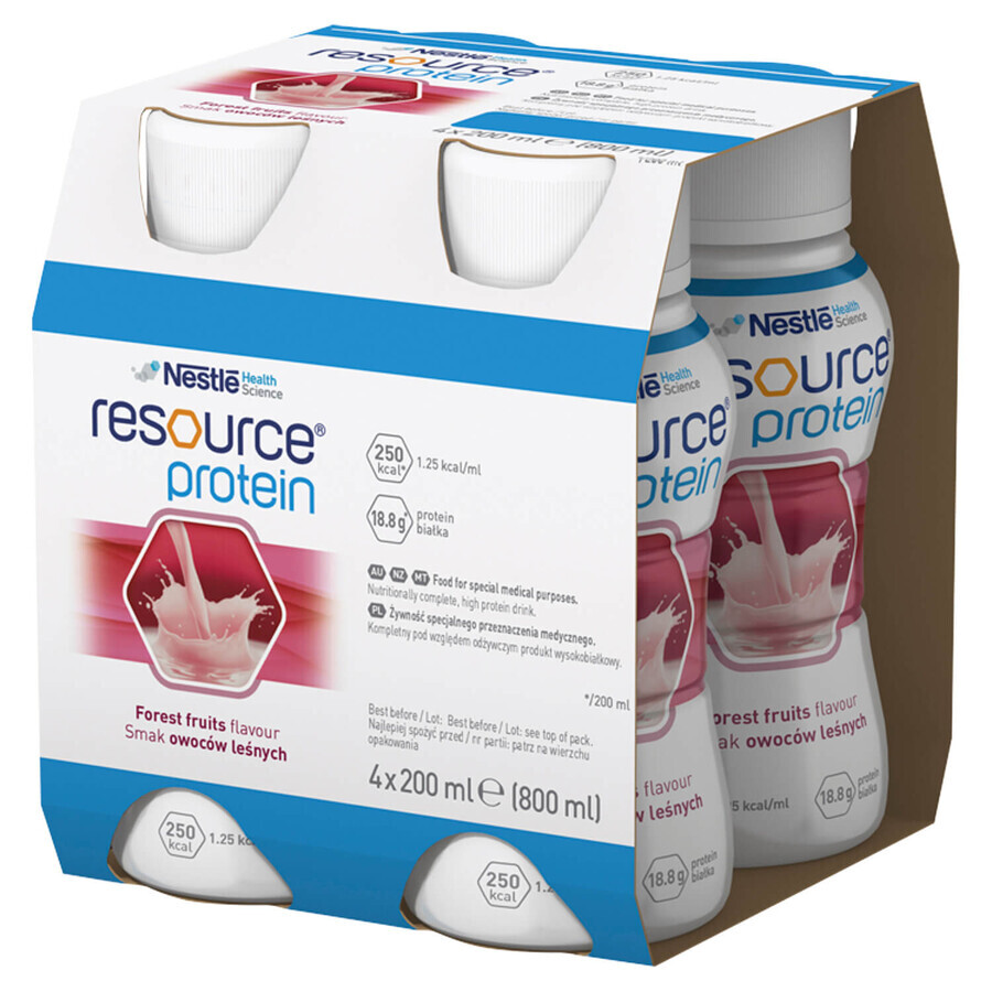 Set Resource Protein, nutritional formula, forest fruit flavor, 8 x 200 ml + Opharm Senior Hygienic 3-in-1, wet wipes, 72 pieces free