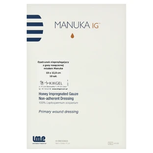 Manuka Ig, sterile, non-stick dressing soaked in Manuka honey, 10 cm x 12.5 cm, 1 piece