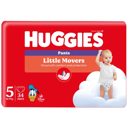Huggies Little Movers, pañales, Disney, talla 5, 12-17 kg, paquete grande, 34 unidades