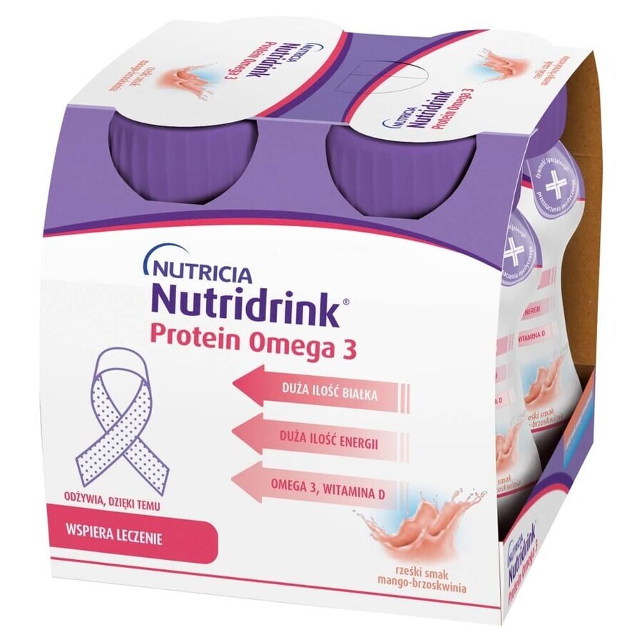Nutridrink Protein Omega 3 pack, préparation nutritionnelle, saveur croustillante mangue-pêche, 12 x 125 ml