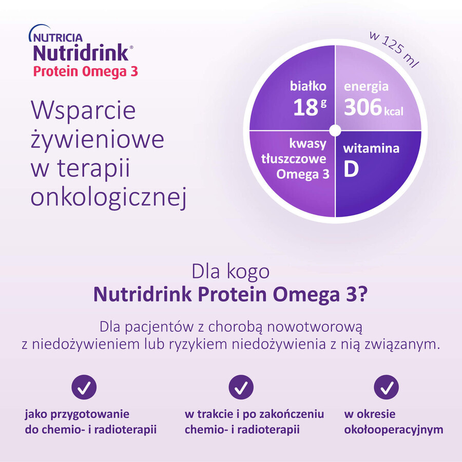 Nutridrink Protein Omega 3 pack, préparation nutritionnelle, saveur croustillante mangue-pêche, 12 x 125 ml
