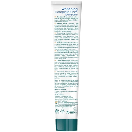 Himalaya Botaniq Complete Care, whitening toothpaste, peppermint, fluoride free, 75 ml.