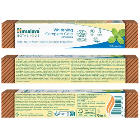 Himalaya Botaniq Complete Care, whitening toothpaste, peppermint, fluoride free, 75 ml.