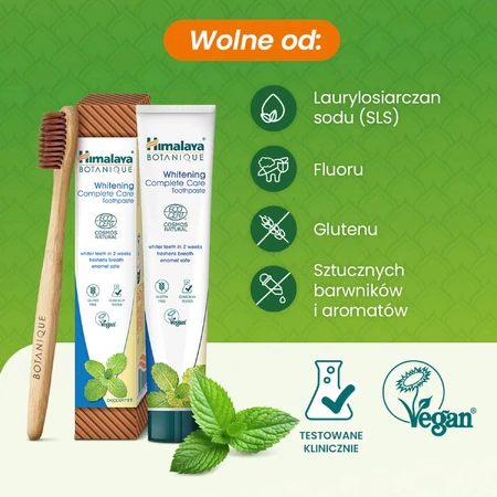Himalaya Botaniq Complete Care, whitening toothpaste, peppermint, fluoride free, 75 ml.