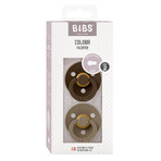Bibs Colour, pacifier, rubber, round, size 2, Mocha & Dark Oak, from 6 months, 2 pieces