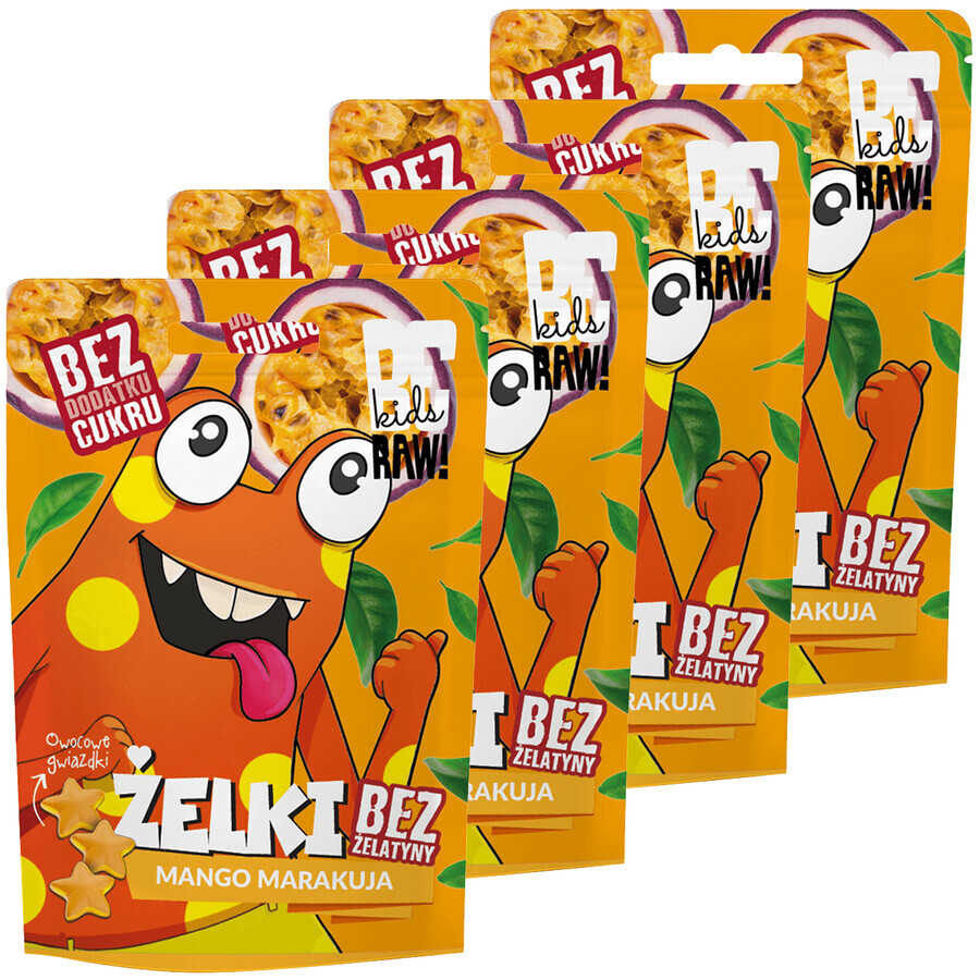 ¡Juego BeRAW! Kids, gominolas, mango, fruta de la pasión, sin azúcar añadido, 4 x 35 g
