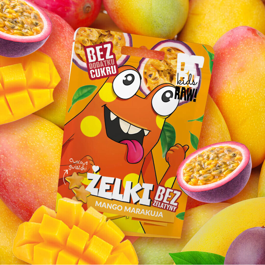 ¡Juego BeRAW! Kids, gominolas, mango, fruta de la pasión, sin azúcar añadido, 4 x 35 g