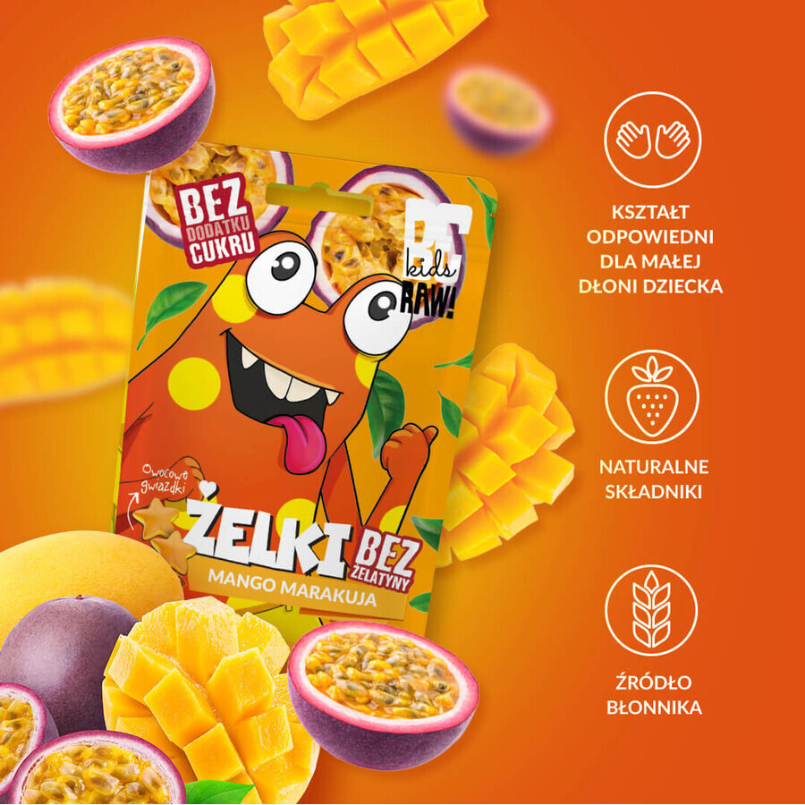 ¡Juego BeRAW! Kids, gominolas, mango, fruta de la pasión, sin azúcar añadido, 4 x 35 g