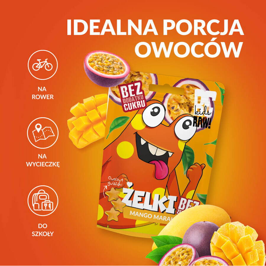 ¡Juego BeRAW! Kids, gominolas, mango, fruta de la pasión, sin azúcar añadido, 4 x 35 g