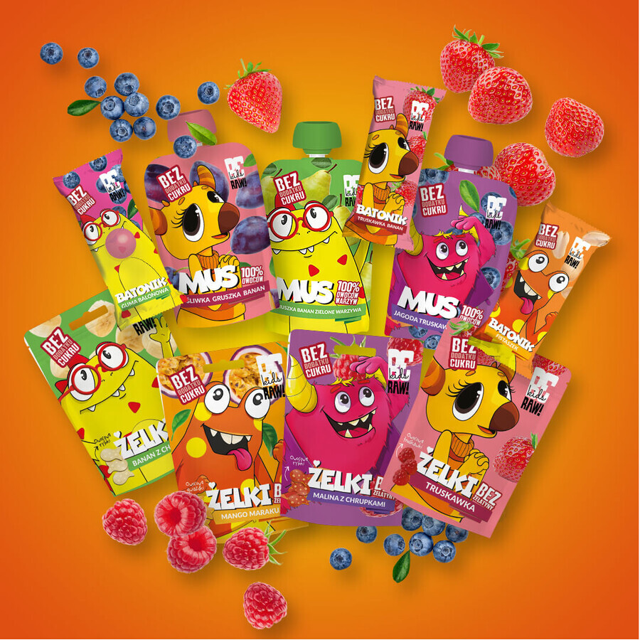 ¡Juego BeRAW! Kids, gominolas, mango, fruta de la pasión, sin azúcar añadido, 4 x 35 g