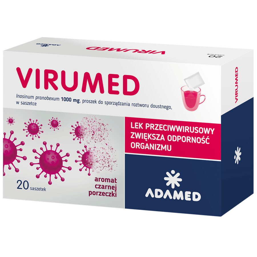 Virumed 1000 mg, poeder voor orale oplossing, zwarte reep smaak, 20 sachets