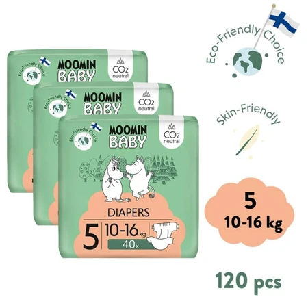 Moomin Baby, pañales, talla 5, 10-16 kg, caja de regalo, 120 unidades