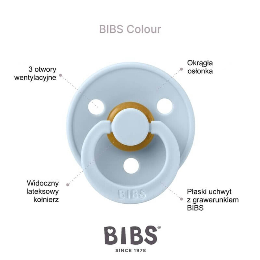 Bibs Colour, pacifier, rubber, round, size 2, Baby Blue, from 6 months, 1 piece